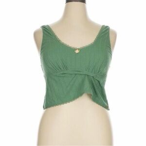 Adore Me Green Ribbed Lace-Trim Crop Tank